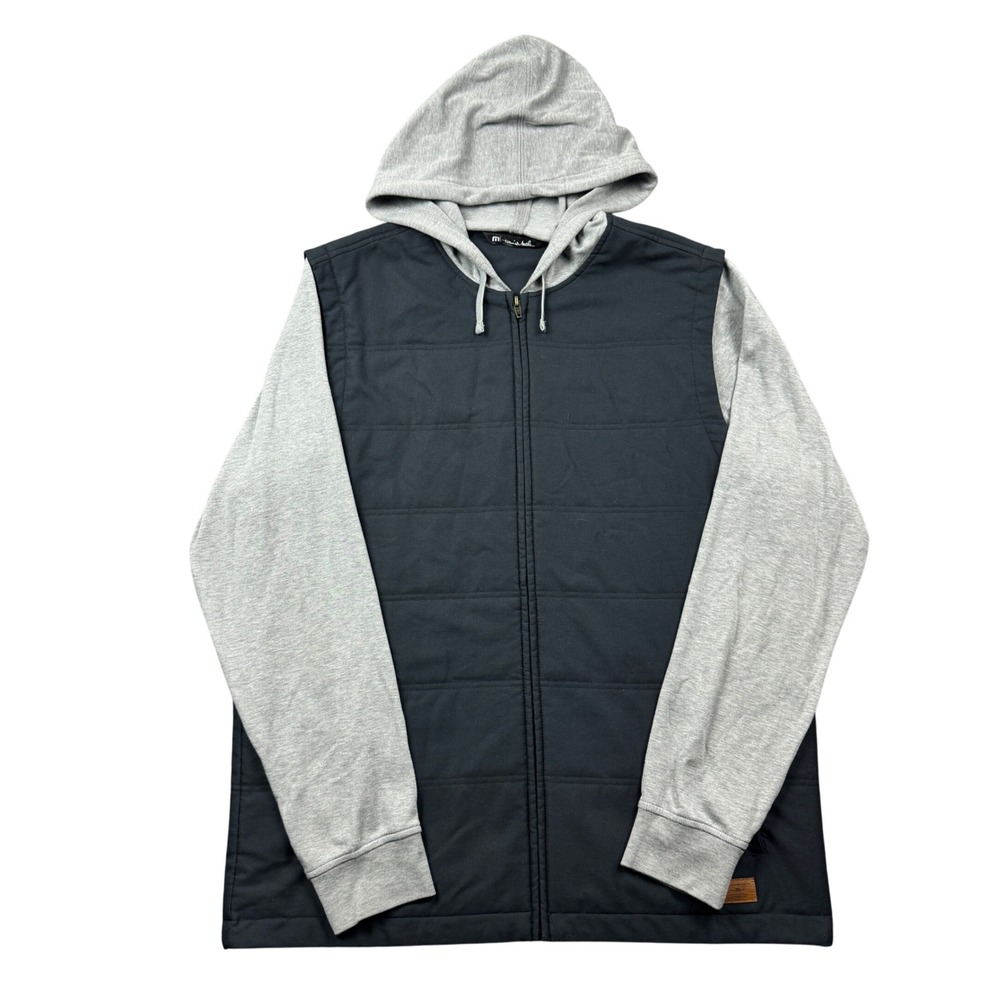 Travis Mathew Mens XL Scavenger Hybrid Quilted Vest Hoodie Jacket Black Grey